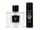 S1CK Alpha Q men's pheromone cologne in a clear glass bottle with black cap, displayed beside a black cylindrical Alpha Q container against a white studio background.
