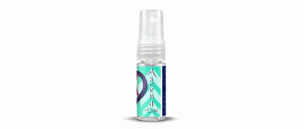 Ascend XS Cops pheromone spray bottle on a white background