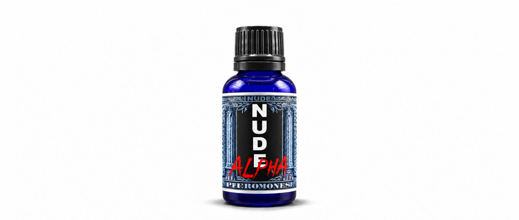 Liquid Alchemy Labs Nude Alpha pheromone oil bottle on white