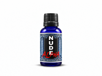 Liquid Alchemy Labs Nude Alpha pheromone oil bottle on white