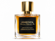 Aroma Fero Labs Homme Fatal pheromone perfume for men in a square clear glass bottle with amber liquid, gold cap, and black Homme Fatal label against a white background.