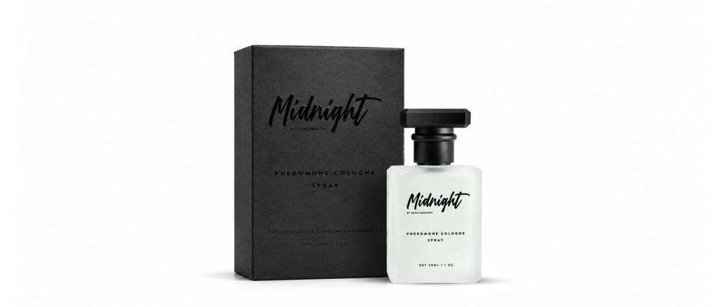 RawChemistry Midnight pheromone cologne bottle and black box on white.