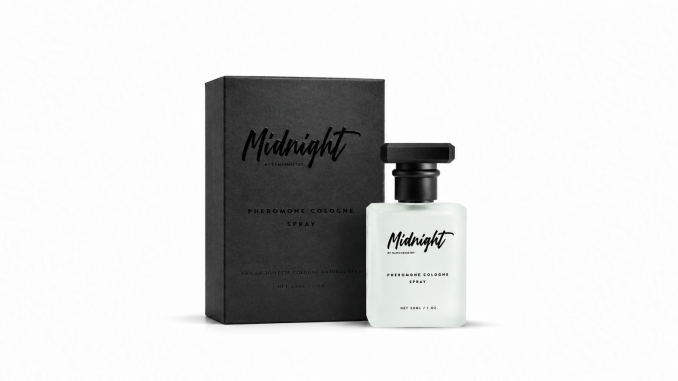 RawChemistry Midnight pheromone cologne bottle and black box on white.
