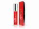 LaCroy NPA Touch for Men pheromone spray in a slim red bottle with silver cap, displayed beside its matching red-and-black retail box against a white studio background.