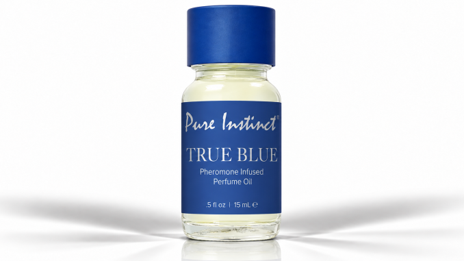 Pure Instinct TRUE BLUE pheromone perfume oil bottle